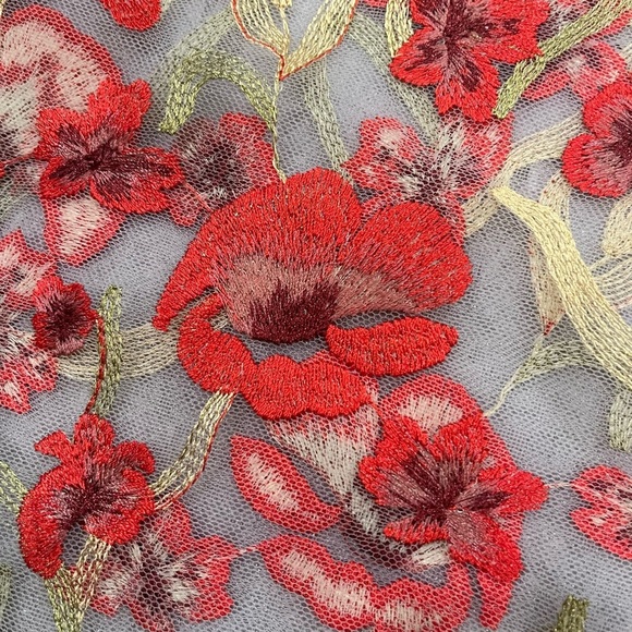 [XXS]Aritzia Little Moon Hoya Scarlet Poppy Floral Embroidered Sheer Top Blouse - Picture 7 of 7